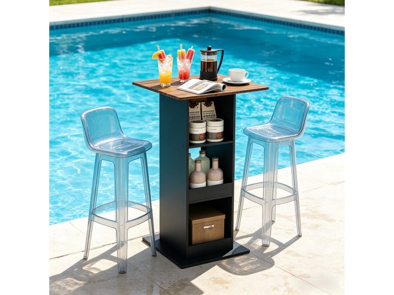  Table de salle à manger haute avec 3 niches de rangement pour cuisine, en panneau de particules, 60×60×109 cm  - Conforama B