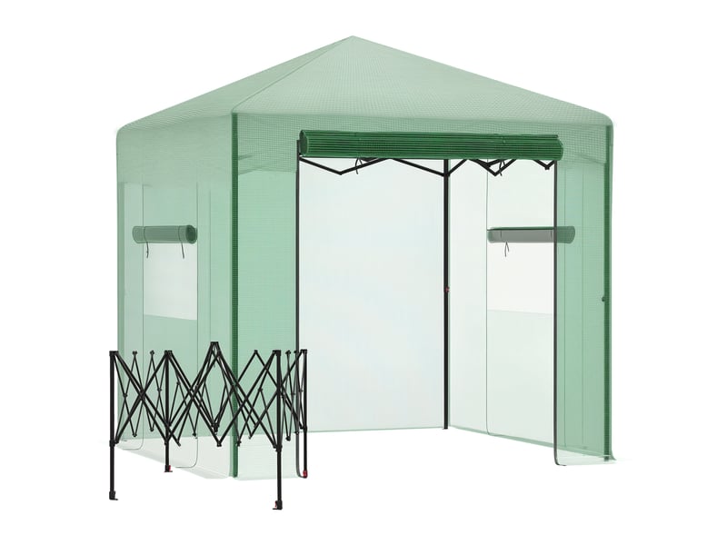 Serre, châssis froid, serre à tomates avec porte et fenêtre enroulables, acier pe, vert foncé, 238 x 178 x 240 cm - Conforama A