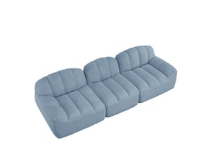 Canapé modulable 3 places 288x104x79 cm, sans montage, granuleux, mousse 32d, assise profonde, tissu, bleu