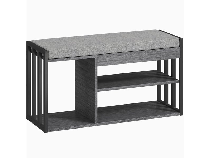  Banc à chaussures 86x30x45,4 cm à 3 niveaux avec coussin bois gris  - Conforama A