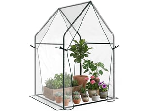 Serre de terrasse avec 2 portes zippées, protection uv, pour la culture de plantes et de fleurs, 90 x 90 x 145 cm, transparente