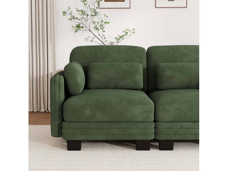  Canapé droit modulable 4 places 330x88x88 cm, forme ergonomique, coussins de soutien, chenille, vert  - Conforama E