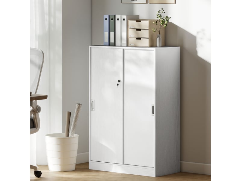  Armoire de bureau à 3 étagères avec 2 serrures de sécurité, panneaux de particules, 80 x 40 x 120 cm, blanche  - Conforama C