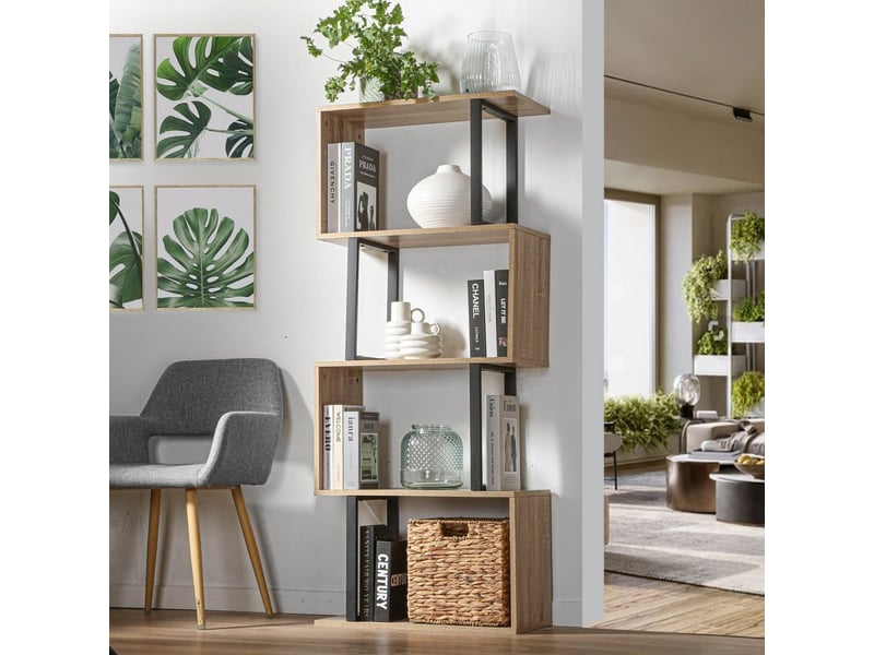 Bibliothèque 4 niveaux décor bois et montants métal - h148 cm  - Conforama B
