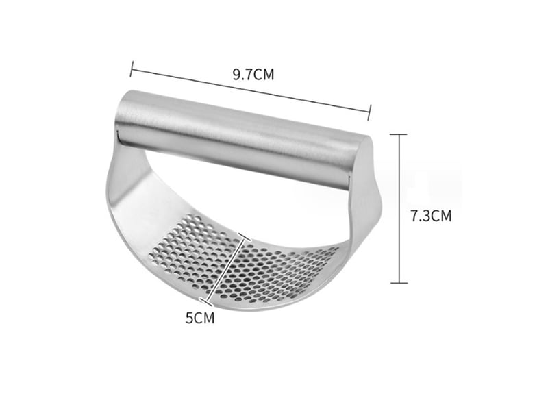  Presse-ail manuel en acier inoxydable, presse-ail, broyeur à bascule, hachoir à ail pour broyer et éplucher, avec outil d'épluchage en silicone - grey silver  - Conforama B
