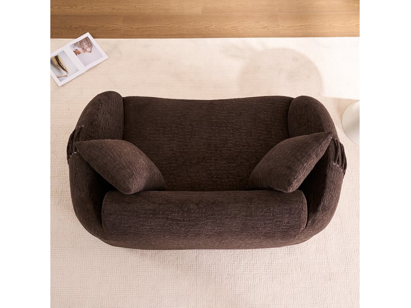  Canape droit moderne 2 places 155x90x67 cm compressé, incurvé, mousse et tissu chenille couleur marron  - Conforama E