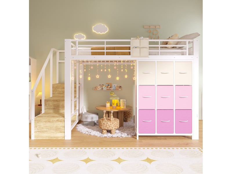  Lit mezzanine 140x200 cm avec rangements et penderie blanc  - Conforama E