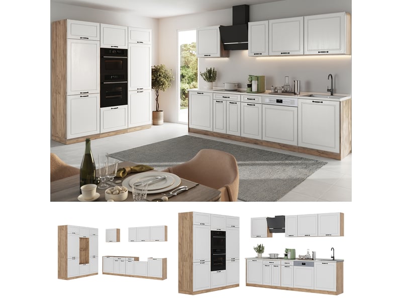  Vicco cuisine, blanc campagnechêne doré, 180cm plan de travail marbre  - Conforama D