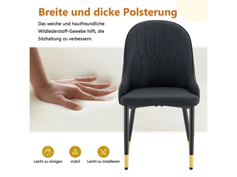  Lot de 2 chaises de salle à manger dossier éclair rembourré  - pieds en métal, simili cuir noir  - Conforama E