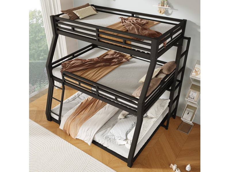  Lit superposé triple 90x200, 120x200 et 140x200 cm en métal noir  - Conforama E