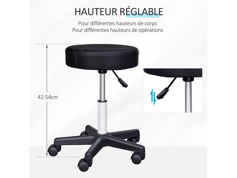  Lot de 2 tabourets de massage à roulettes reglable en hauteur pivotant avec trois couleurs de housse de protection  - Conforama D