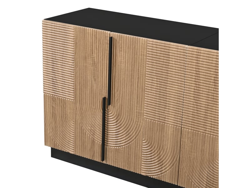  Buffet et enfilade avec 4 portes et 2 étagères fixes, façade relief, poignées en métal, noir et naturel  - Conforama E