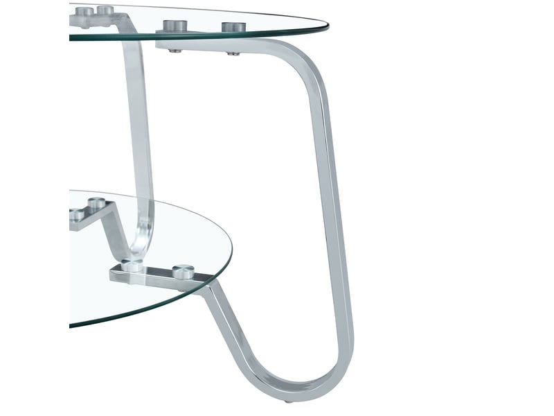  Table basse ronde à 2 niveaux avec rangement pour salon en métal et verre transparent argenté  - Conforama D