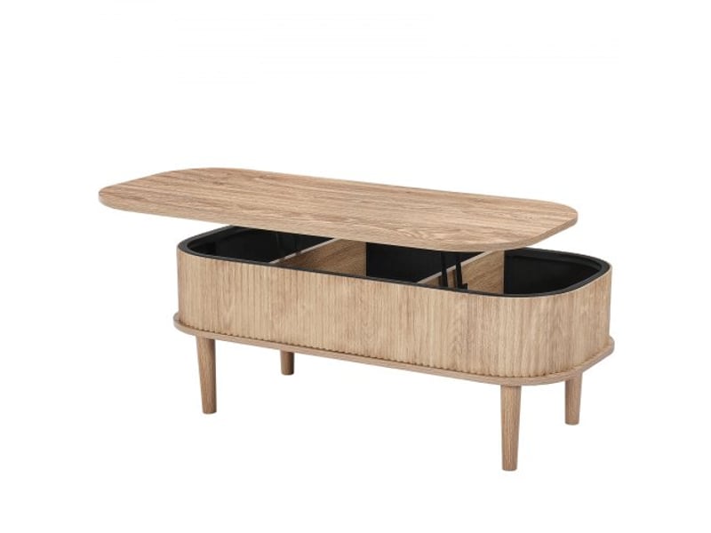  Table basse relevable, table de salon ovale avec rangement caché de 3 compartiments, plateau relevable, meuble en bois pour maison, bureau et chambre, cannelée, mécanisme de levage métallique  - Conforama B