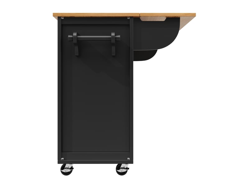 Îlot de cuisine noir et blanc avec plateau pliant, rangement pour vin et épices, 137x73x92 cm  - Conforama W
