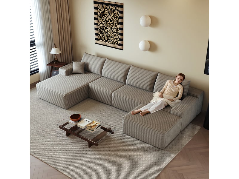Canapé d'angle, canapé modulable, assise profonde, livré monté, design moderne, 340 cm, pour salon, chambre, camel, appartement - Conforama R