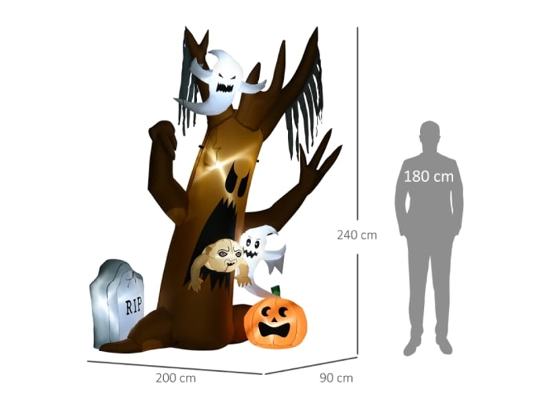  Arbre fantôme gonflable halloween 240 cm, éclairage led, gonflage automatique, décoration extérieure  - Conforama E