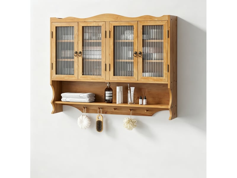  Armoire murale 4 portes avec crochets et étagères amovibles, pour cuisine ou salle de bain, 100 × 20 × 80 cm  - Conforama A