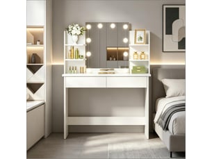 Coiffeuse 2 tiroir(s) Miroir Led avec 0 tabouret(s) inclu(s)  <strong>PANGIVO</strong> <strong>T5828P498865</strong>  coloris blanc