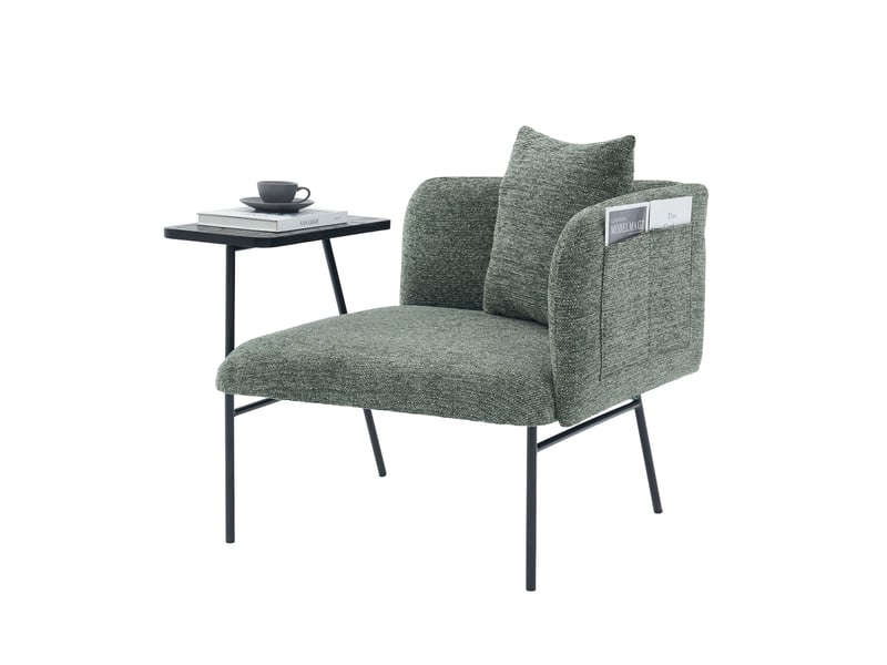  Fauteuil avec table d'appoint et poches latérales, assise rembourrée en chenille vert émeraude, 86 × 72 × 71 cm  - Conforama A