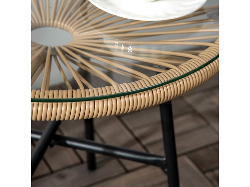  Table basse de jardin ronde ø50 cm en résine tressée beige et noire, style scandinave  - Conforama D