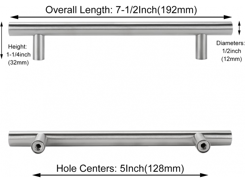  Poignées pour meubles - jeu de 5 poignées pour placards de cuisine - distance entre trous : 128 mm - acier inoxydable  - Conforama B