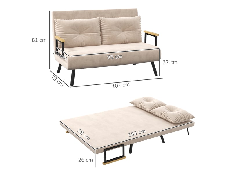 Canapé convertible, canapé-lit — 102 x 73 x 81 cm, dossier réglable, beige - Conforama C