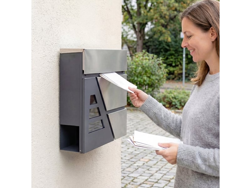  Boîte aux lettres murale 37 x 10 x 37 cm gris foncé en métal, porte-journaux et serrure avec 2 clés  - Conforama D