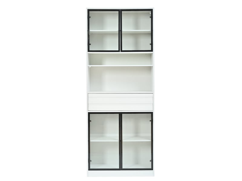 Vitrine haute blanche 80 × 35 × 200 cm, 4 portes vitrées, led rgb - Conforama A