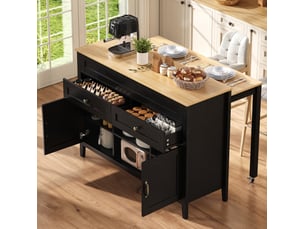 Îlot de cuisine avec table extensible et rangement 120 cm evryae