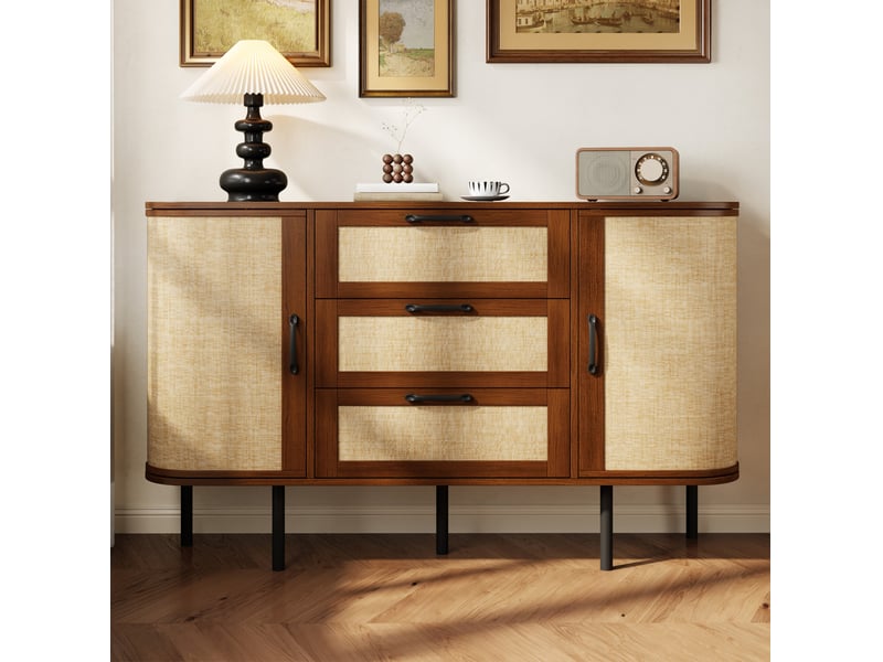  Buffet bas 2 portes 3 tiroirs avec rangement 120 cm evryae  - Conforama C