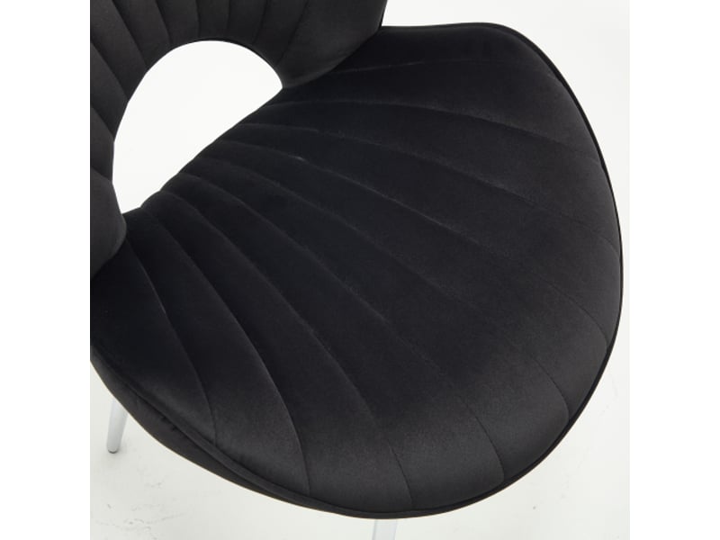 Chaise velours noir, dossier creux et courbé, sans accoudoirs, pieds argentés – lot de 2 – cuisine, salon, bureau - Conforama E
