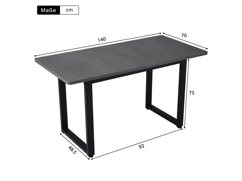  Table à manger rectangulaire pour 4 à 6 personnes, coins arrondis, pieds en métal, 120 x 60 x 75 cm, gris et noir  - Conforama C