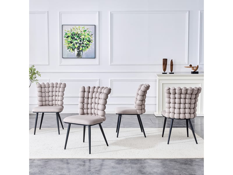  Lot de 2 chaises 54x48x88 cm salle à manger design luxe en velours gris clair, dossier à motif perlé, pieds métal noir  - Conforama R