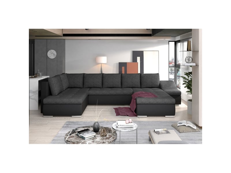  Canapé panoramique gyovani gris et noir angle droit convertible mousse t30  - Conforama A