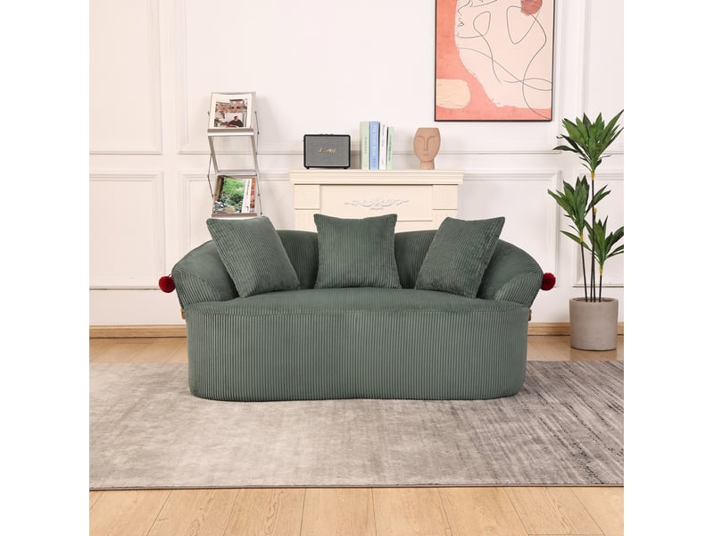  Canape droit 2 places compressé 163x93x68 cm en mousse et velours côtelé couleur vert, design moderne  - Conforama B