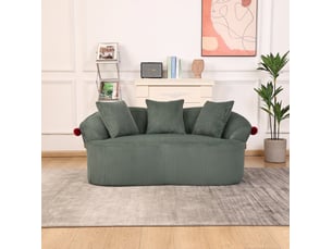 Canape droit 2 places compressé 163x93x68 cm en mousse et velours côtelé couleur vert, design moderne