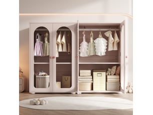 Armoire 2 portes laquée avec tringle et portes transparentes 80 x 50 x 120 cm rose bébé homvra