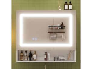 Meuble de salle de bain avec miroir led, 80 x 17 x 70 cm, 2 portes, déshumidification, étagères réglables, blanc
