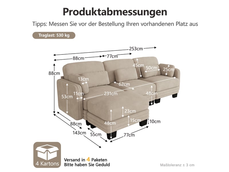  Canapé d’angle modulable 3 places en chenille café clair avec ottomane  - Conforama C