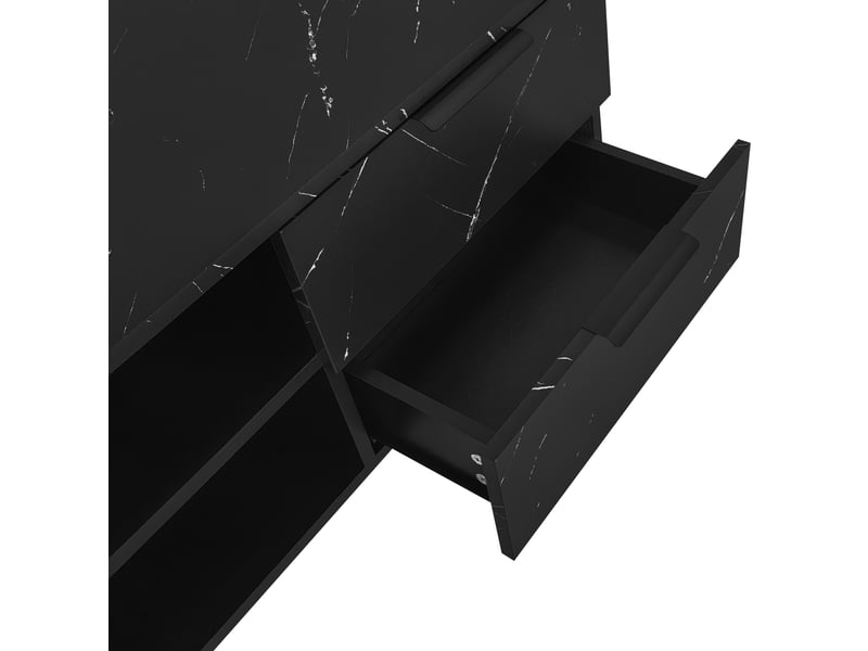  Meuble tv 200 cm avec 2 portes, 2 tiroirs, 2 niches et led multicolore via application, mdf, noir et effet bois Fay Lum - Conforama D
