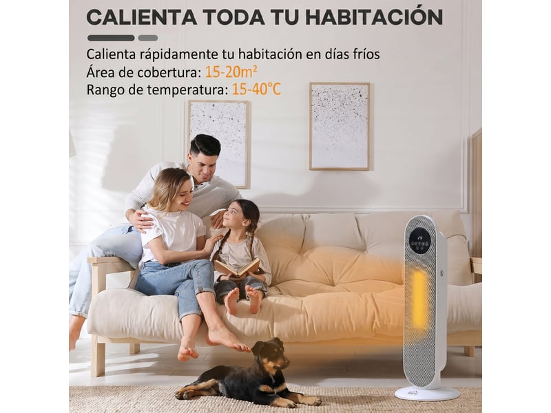  Chauffage électrique céramique ptc 13002000 w avec télécommande, 15–40 °c, oscillation à 45°, minuterie 12 h, blanc  - Conforama D