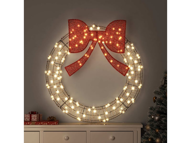  Couronne de noël, décoration de noël blanc chaud 120 x 120 x 10 cm rotin 150 led cf61765  - Conforama B