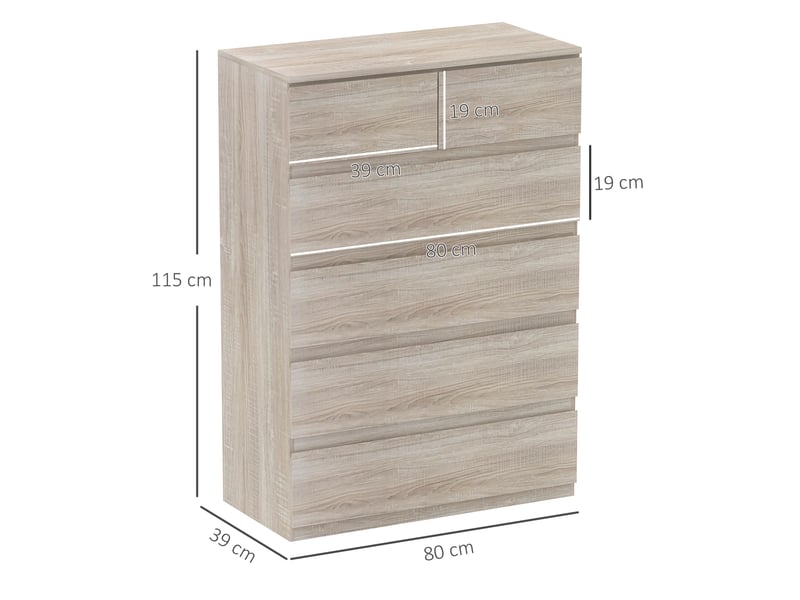  Commode à 6 tiroirs, sans poignées, design minimaliste, 80 x 39 x 115 cm, bois naturel  - Conforama E