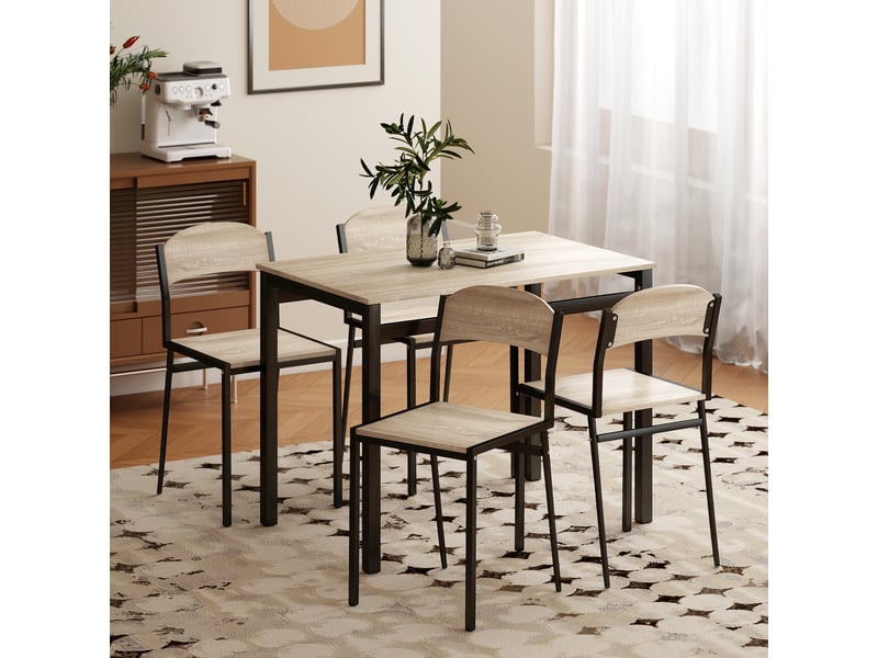 Ensemble de salle à manger avec table rectangulaire et 4 chaises en acier et mdf, noir et chêne - Conforama C