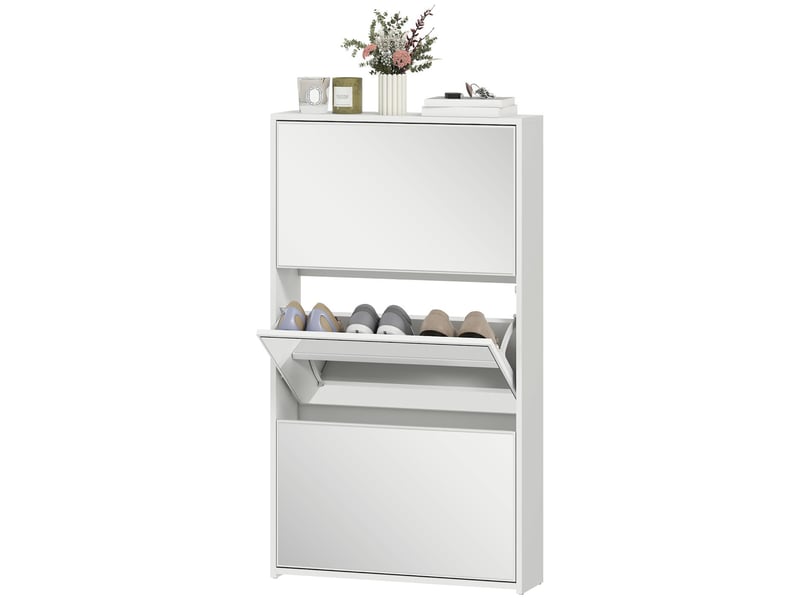  Meuble à chaussures 3 tiroirs basculants miroir blanc 65 x 17 x 114,5 cm  - Conforama B