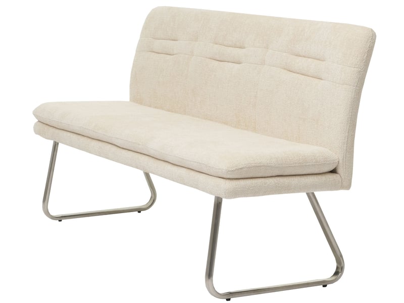  Banc de salle à manger canapé rembourré avec dossier en tissu chenille crème et acier inoxydable brossé 180 cm 04_0005846  - Conforama E