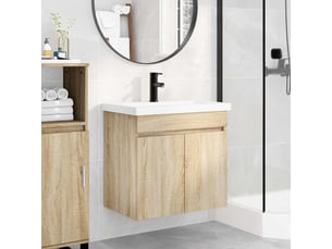 Meuble de rangement salle de bain avec robinet chêne sonoma shl3038