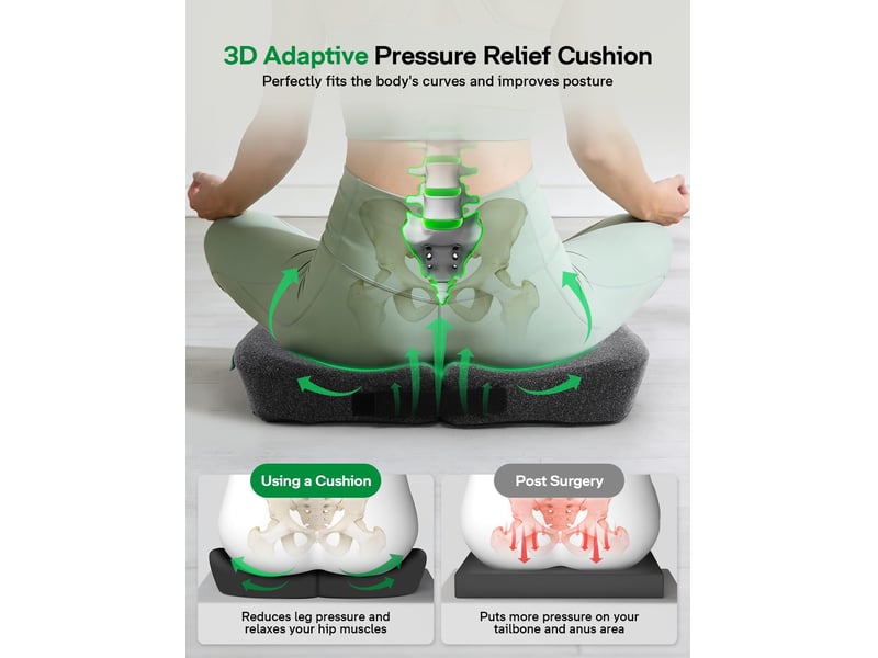 Coussin de siège en mousse à mémoire de forme, ergonomique en t – pliable, pour soulager douleurs coccyx - Conforama E