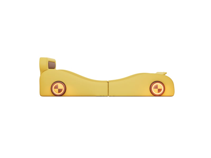 Lit voiture enfant jaune 90x200 cm en similicuir pu, roues led et rangement - Conforama D